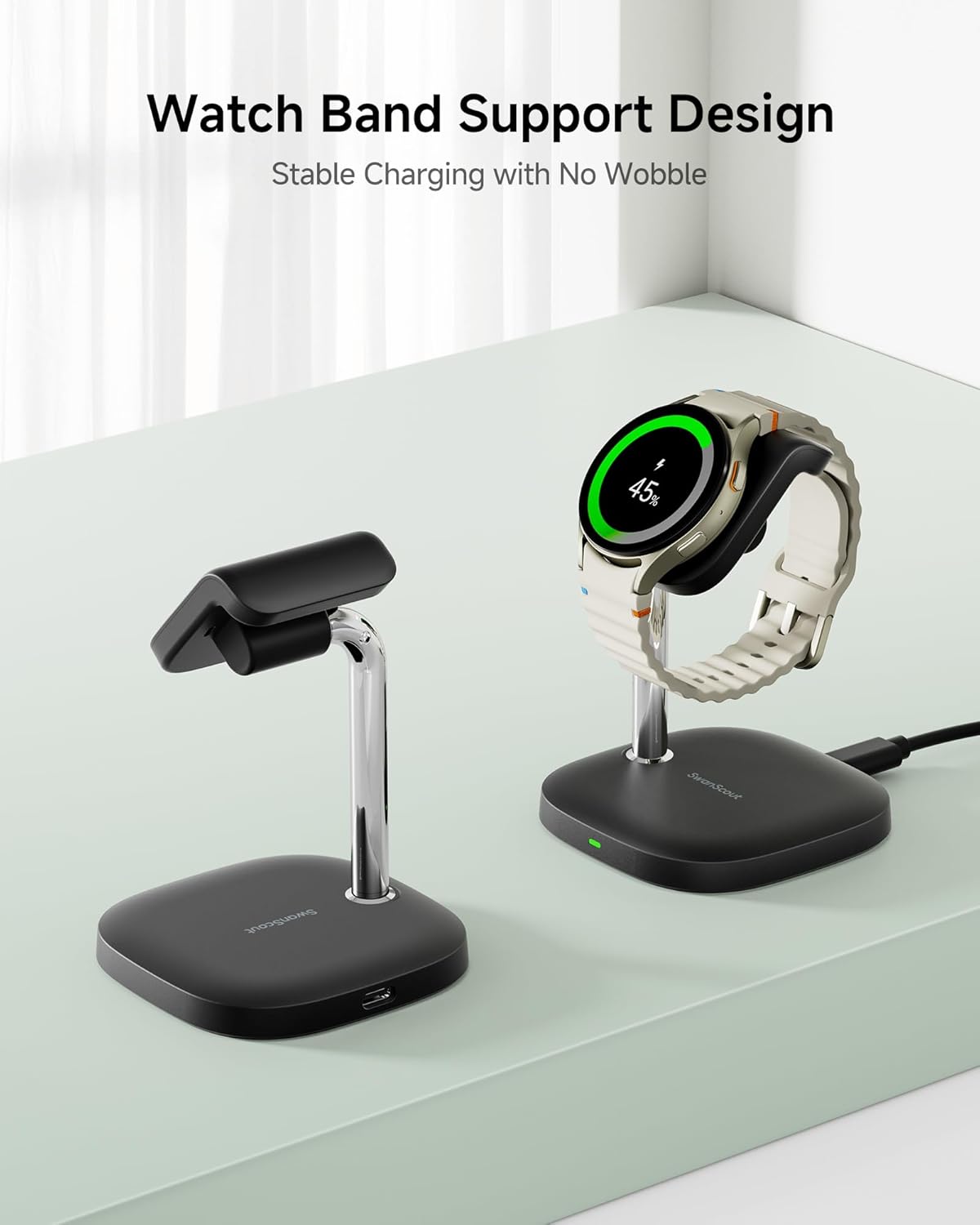 SwanScout Charger Stand for Samsung Galaxy Watch 8/8 Classic/Ultra (2025)/7/Ultra/FE/6/6 Classic/5/5 Pro/4/3/Active 2/Active, SwanScout 505S - Image 3