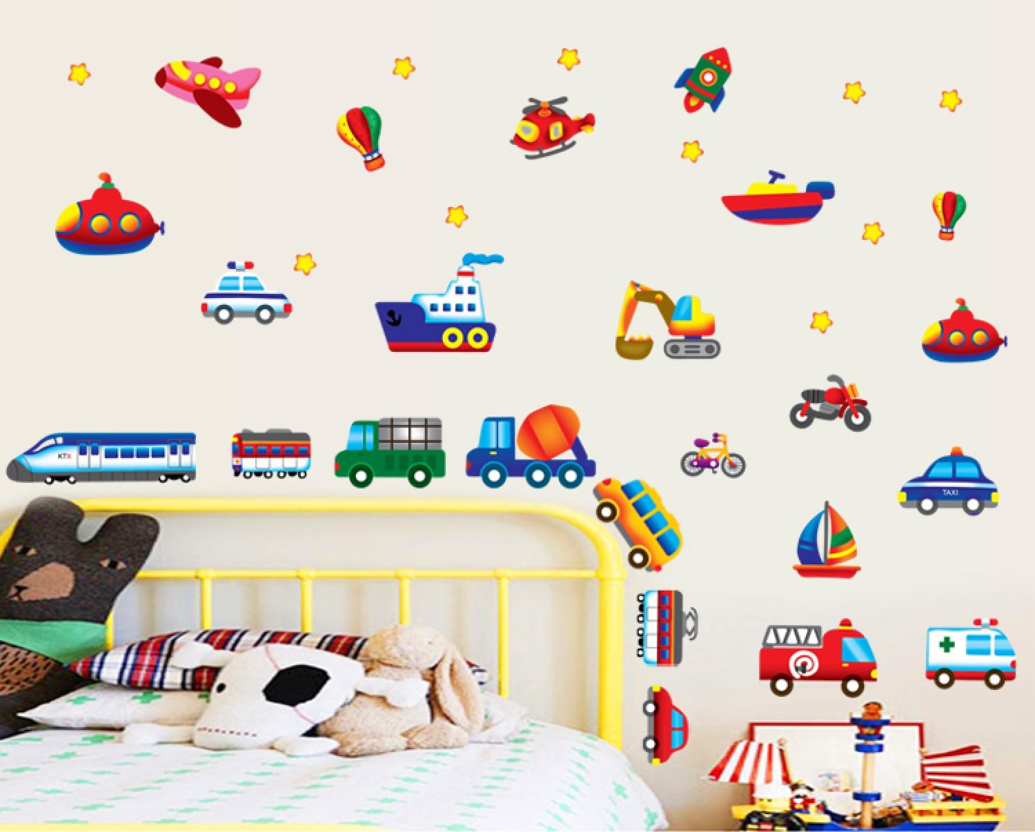 Indian Royals Cartoon Cars Train Motor Bike Ship wall Stickers for Kids, wall Stickers for Kids Room, Kids wall Stickers for Kids Room, Baby Room Decoration Items, Cartoon wall Stickers (50 * 70 CM) 1