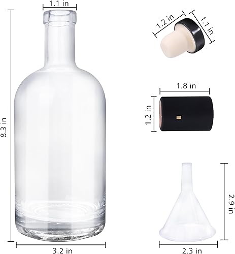 Miniatura 2 de GUANENA Paquete de 8 botellas de vidrio transparente de 16 onzas con tapas y cápsulas retráctiles de PVC, botellas de licor de 16.9 fl oz con tapas
