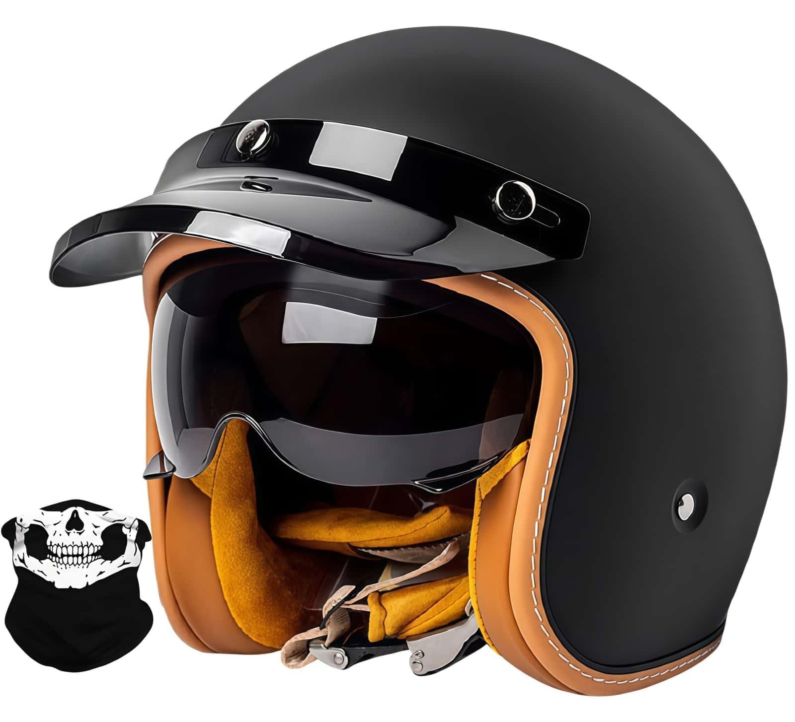 Kask motocyklowy w stylu vintage z wizjerem, otwarty kask motocyklowy retro 3/4, otwarty kask motocyklowy, dla kobiet i mężczyzn, dopuszczony do użytku w drogach publicznych, certyfikat ECE DOT, M (55