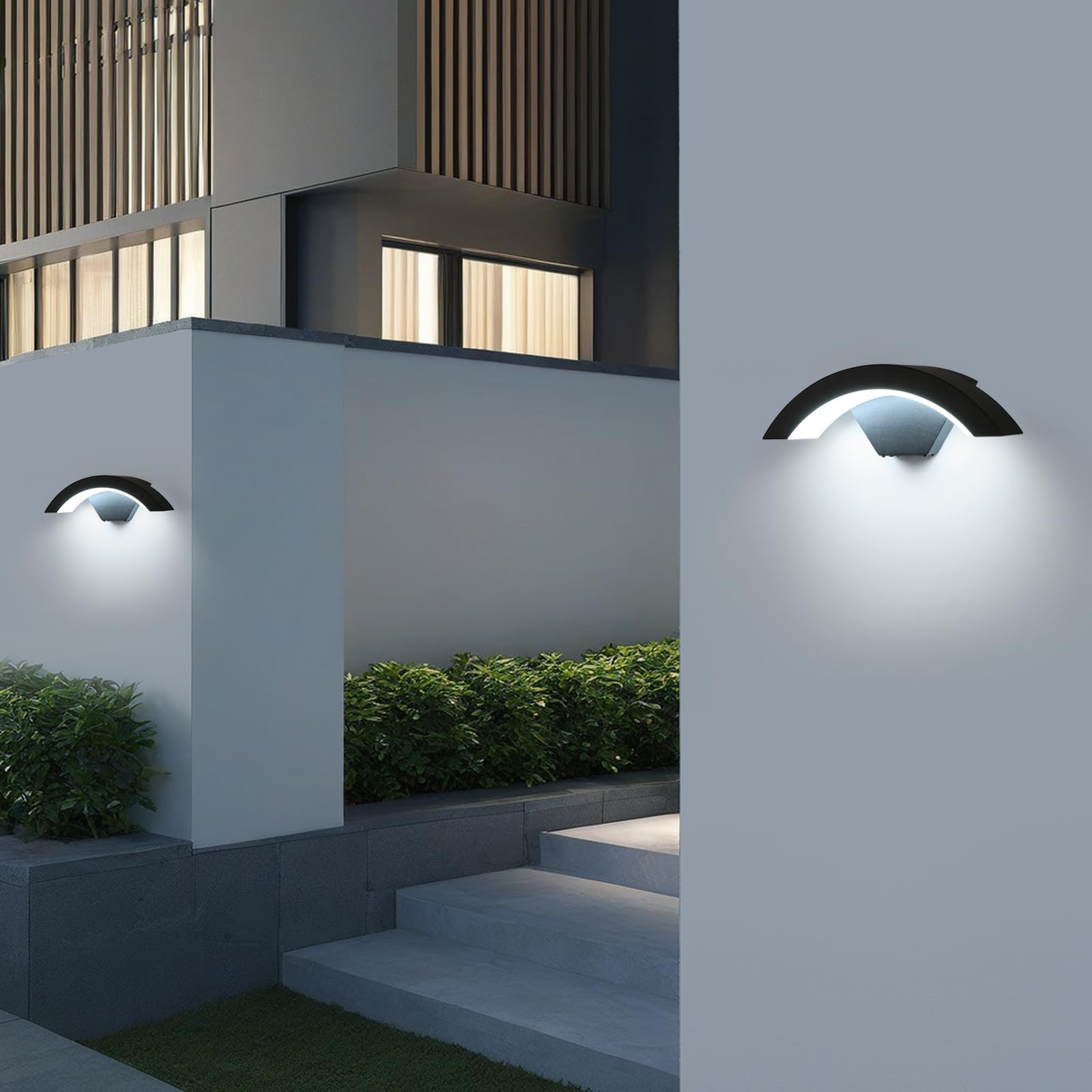 2 Pezzi Applique da Parete Esterno, 24W IP65 Impermeabile | Applique da Parete Nera, Lampada da Esterno Alluminio per Ingresso, Balcone, Terrazza, Giardini, Luce Bianca Fredda 6500K