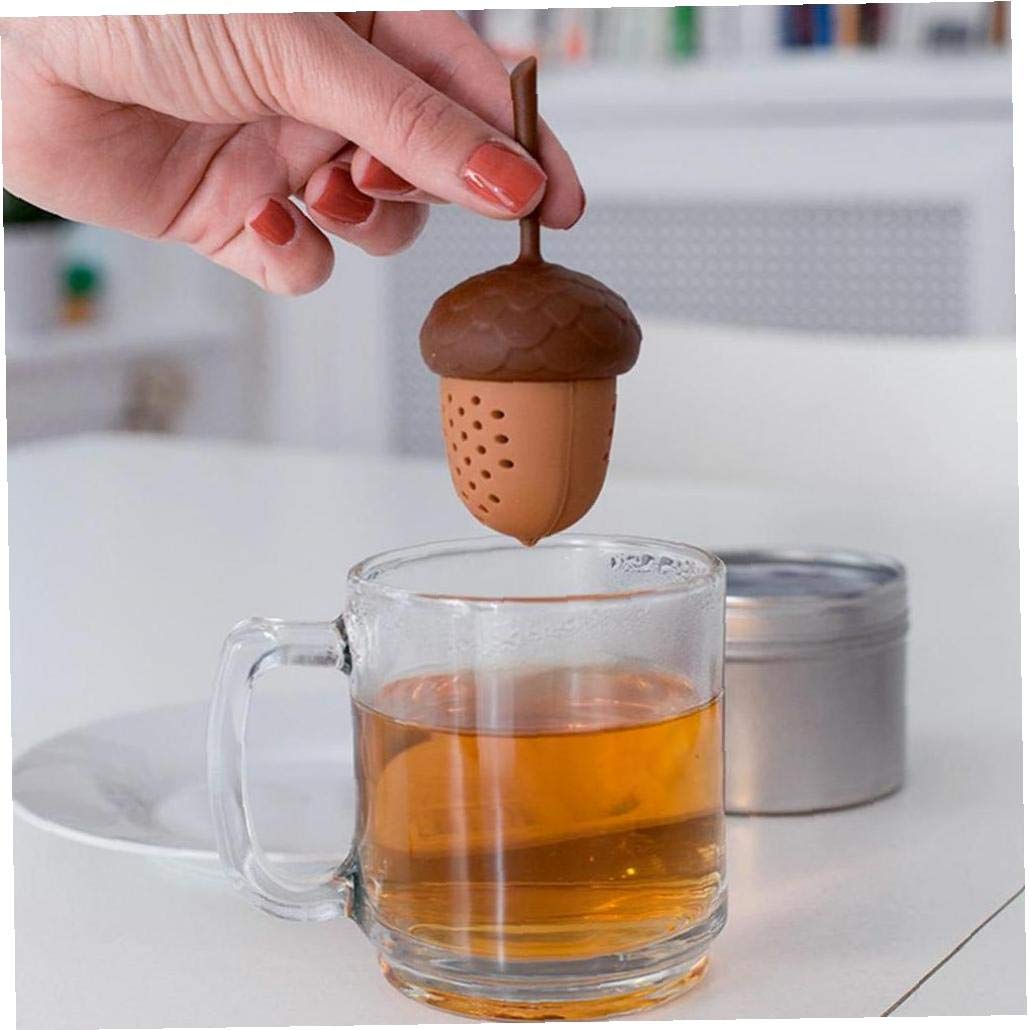 Amoyer Brown Silicone Squirrel Acorn Shape Tea Infuser Loose Pine Nuts Tea Bag Strainer Herbal Filter Spice Diffuser