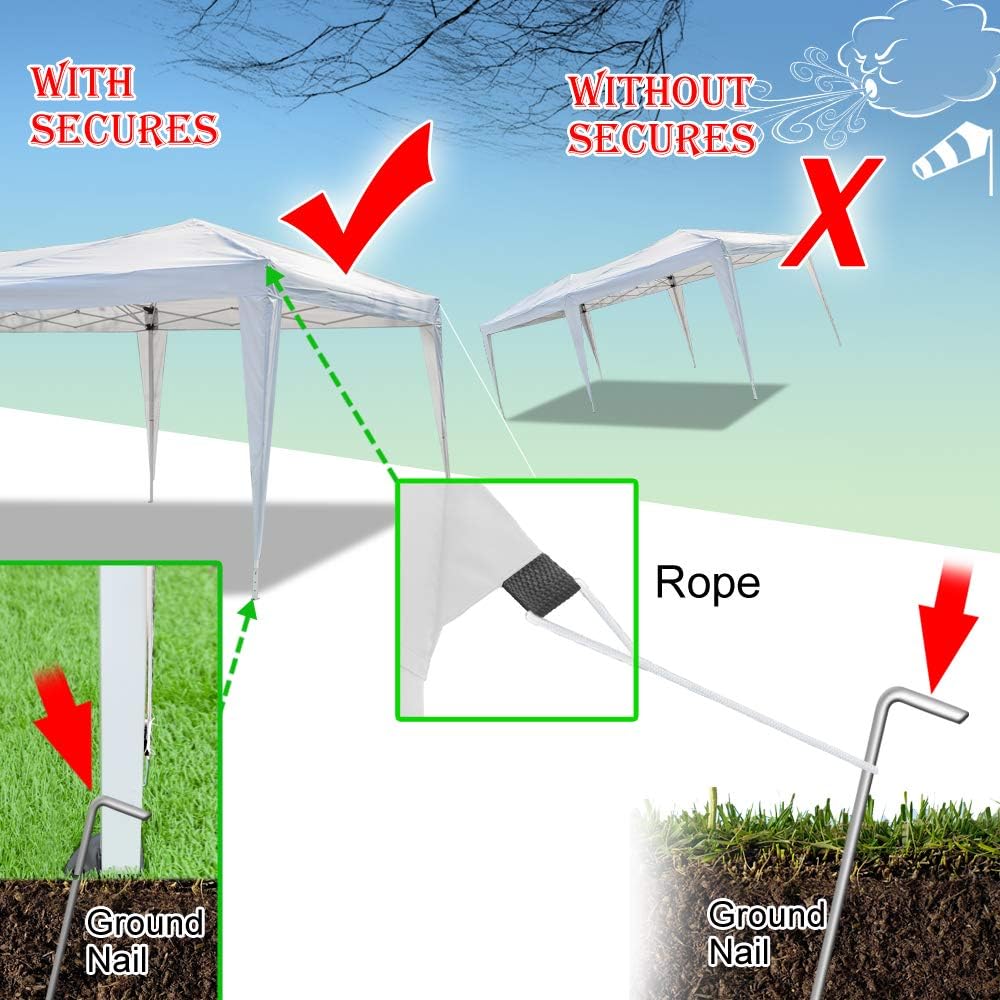 WEI GLOBAL 10x20 Ft Easy Pop up Canopy, Waterproof Party Tent, Adjustable Height Outdoor Gazebo w/ 4 Removable Sidewalls & 2 Windows for Patio Backyard Porch Garden Beach, Carry Bag Included (White)