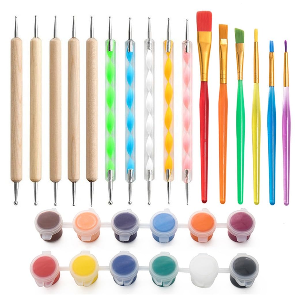 Attrezzi per Ceramica, 28 Set, Smalto, Pennello, Pois, Acrilico, Penna, Trapano, Strumenti Fai da Te per Argilla (D 28 Pezzi)
