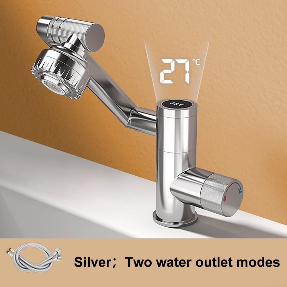 Innovador grifo digital de baño con modos de salida dual para mayor flexibilidad y comodidad de lavado (plateado)