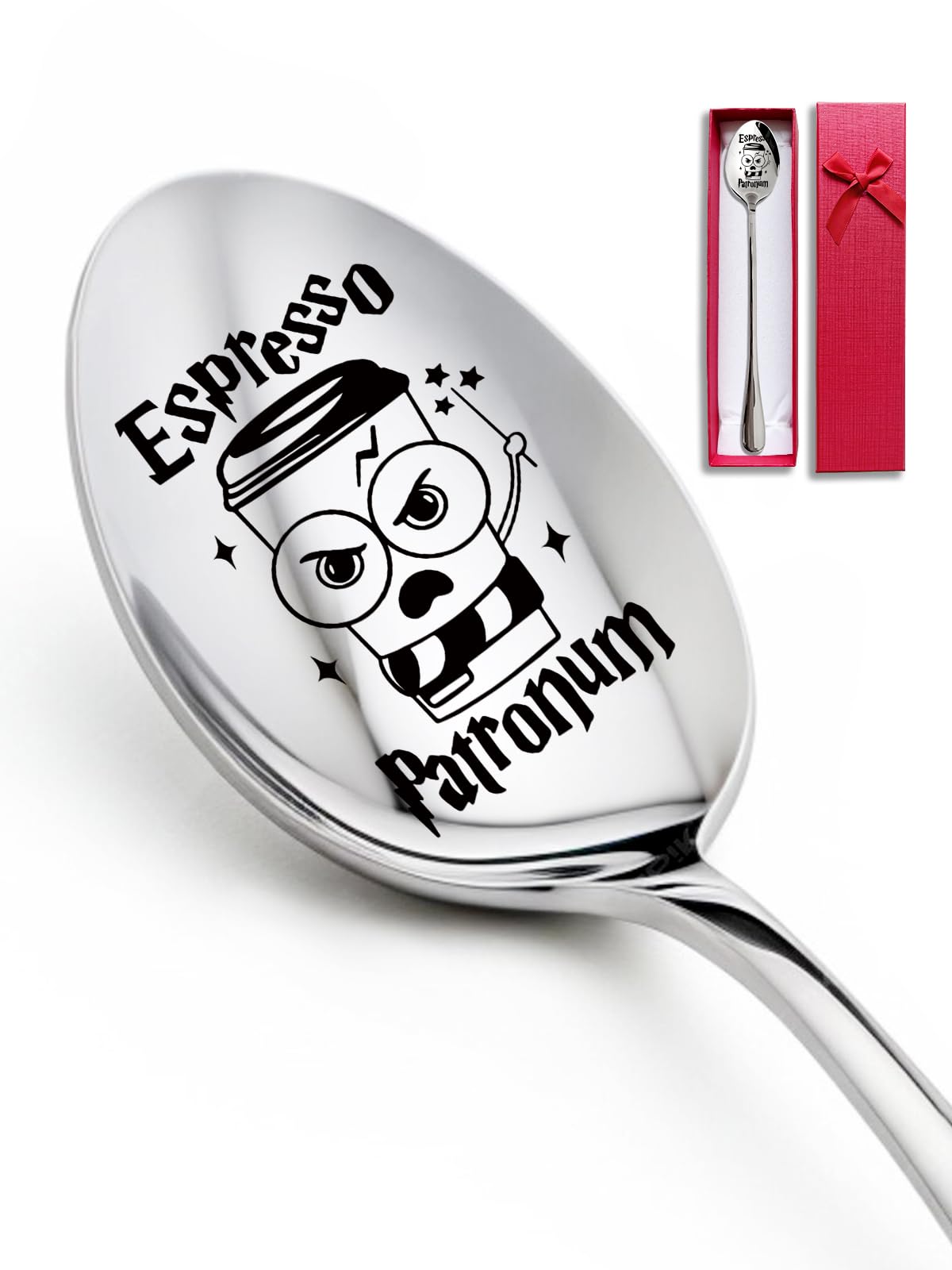 Advivio Funny Engraved Stainless Steel Spoons for Coffee Lovers Gifts, Coffee Ice Cream Spoop for Bookworms Fans Thanksgiving Graduatiod Gift