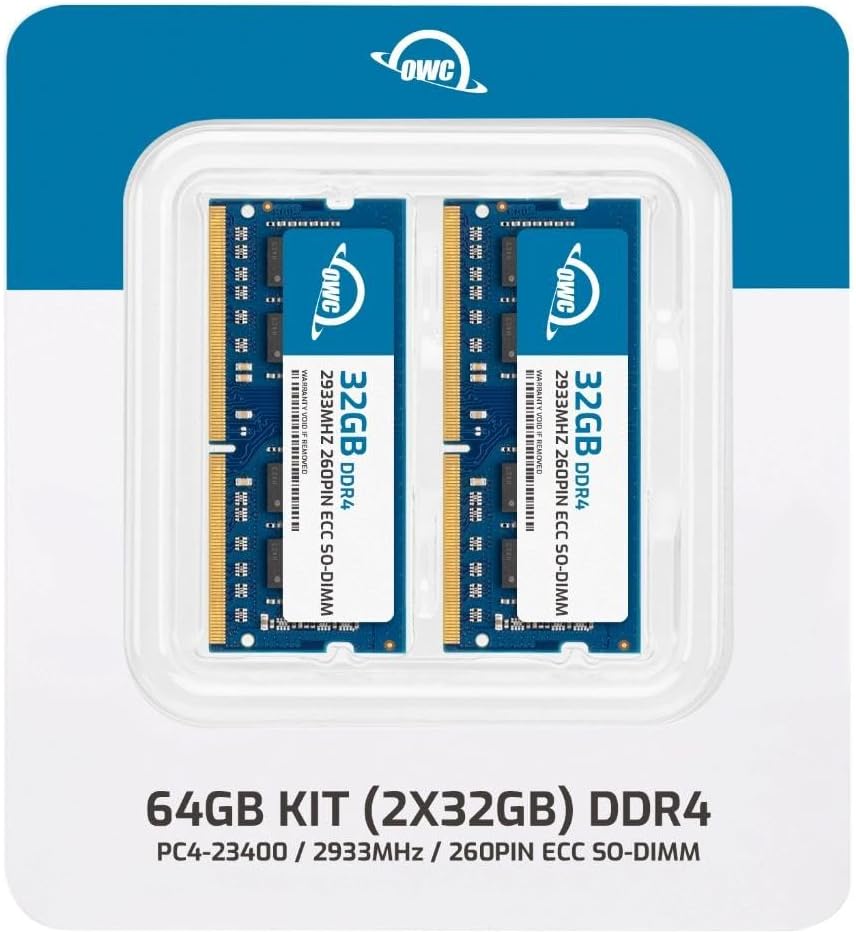 OWC 64GB (2x32GB) DDR4 2933MHz PC4-23400 CL21 2RX8 ECC Unbuffered SODIMM 1.2V 260-pin Memory RAM