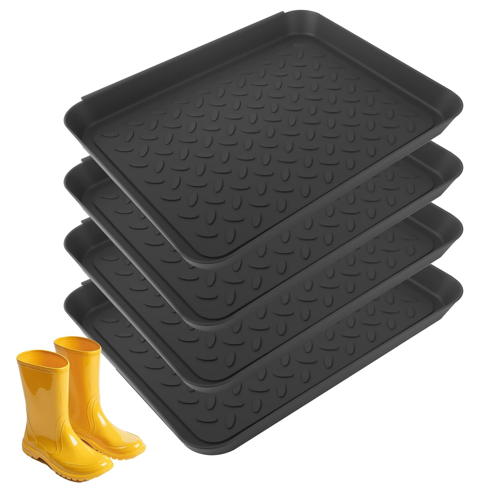 4X Bac à Chaussures, 35 x 27,5 x 3 cm Plateaux à Chaussures, égouttoirs en Plastique, Idéal pour Les Jours de Pluie et la Saison des Neiges, Entrée Intérieure Protection Sol Boue et Saleté