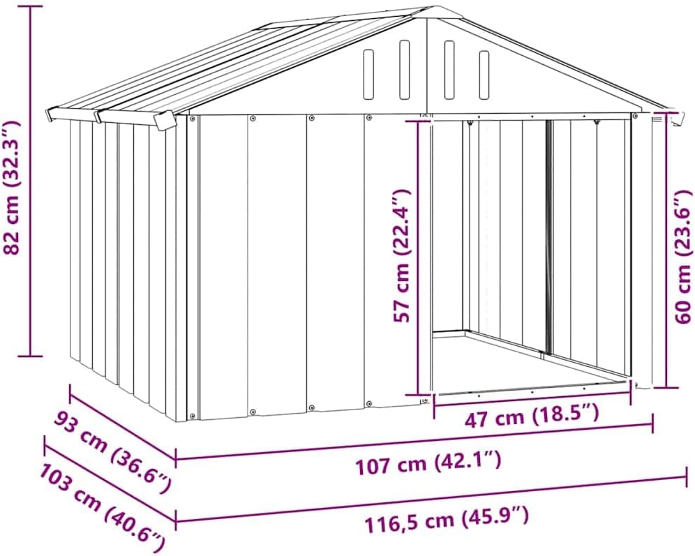 vidaXL Dog House Anthracite Galvanized Steel 45.9x40.6x32.1 in Durable