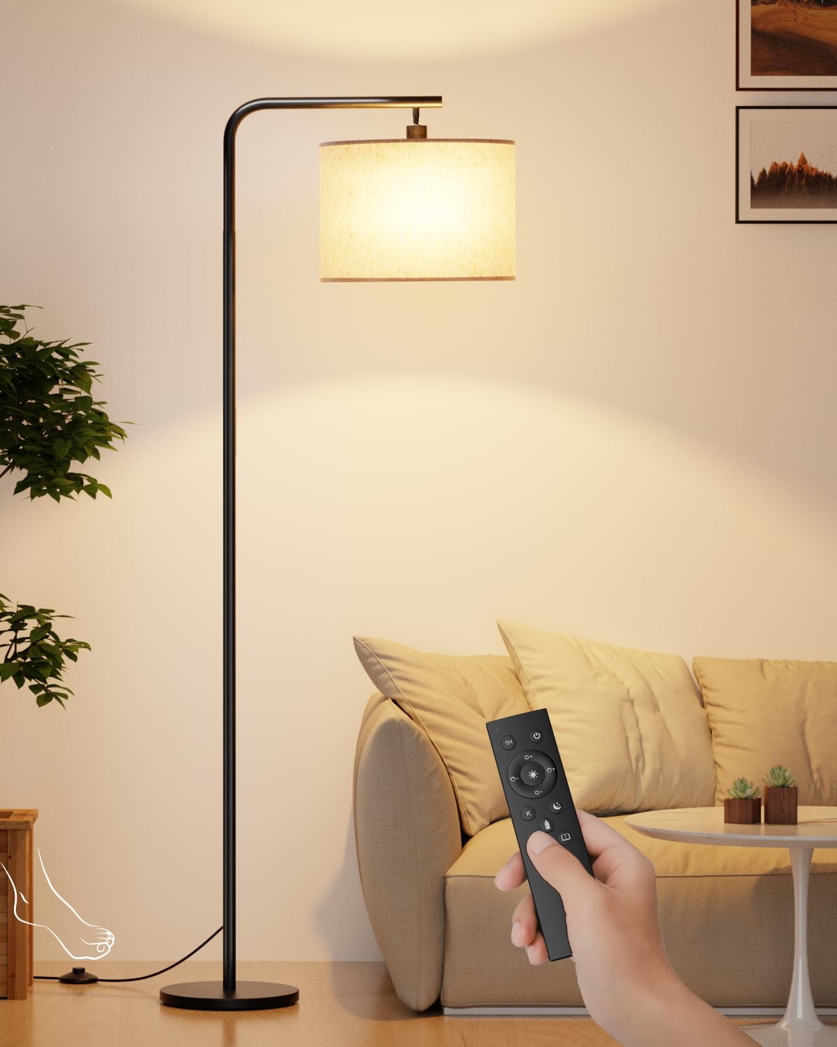 Lampara de Pie Salon Regulable - 11 Temperaturas, Control Remoto & Interruptor de Pie, Bombilla LED 8W Energía Eficiente, Amigable con Ojos, Perfecta para Sala de estudio, Dormitorio y Oficina