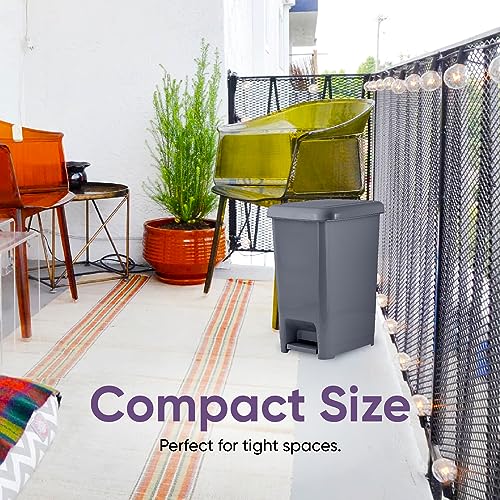 Image of Superio Slim Trash Can with Foot Pedal - 6.5 Gallon Step-On Trash Can with Lid, Medium Plastic Garbage Can, Trashcan for Bathroom, Kitchen, Office, Bedroom, Dorm, Patio - Onyx Grey, 2