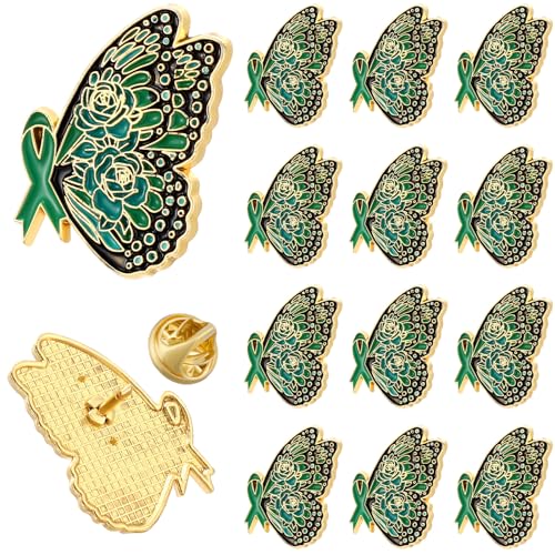 Image of Unittype Green Ribbon Butterfly Pins Mental Health Awareness Items Suicide Prevention Butterfly Lapel Pin Gifts for Mental Health Awareness Month Charity Public Social Events