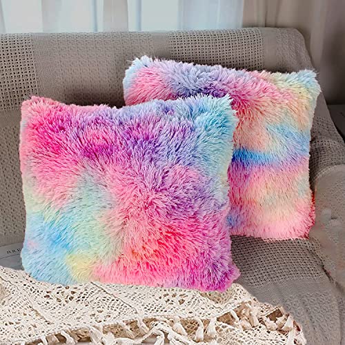 Image of Fur Cushion Pillow Cover for Set of 2 Pillow - 13x13 Inches (Multicolor)