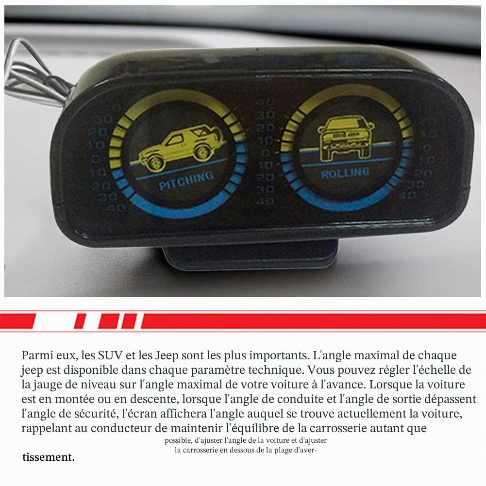 iSpchen Inclinomètre de voiture tout-terrain, boussole, réglable, multifonction, rapporteur d'angle numérique, affichage de l'inclinaison de la voiture, avec éclairage LED