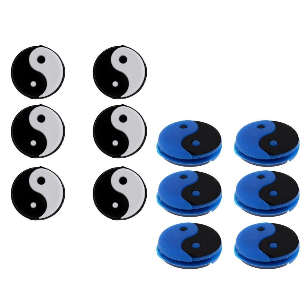 Lot De 6 Anti-vibrateurs En Silicone Pour Raquette De Tennis, Motif Yin-Yang Bleu/noir, Légers, Faciles à Poser