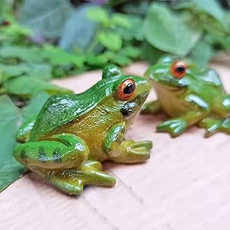 2 Pcs Frog Statues Miniature Simulation Small Animal Resin Sculpture Patio Lawn Yard Terrace Micro Landscape Fairy Garden Fish Tank Accessories Indoor and Outdoor Mini Decorative Ornaments