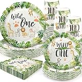 FVABO Wild One Birthday Decorations Tableware - Safari Jungle Theme 1st Birthday Party Supplies Incl