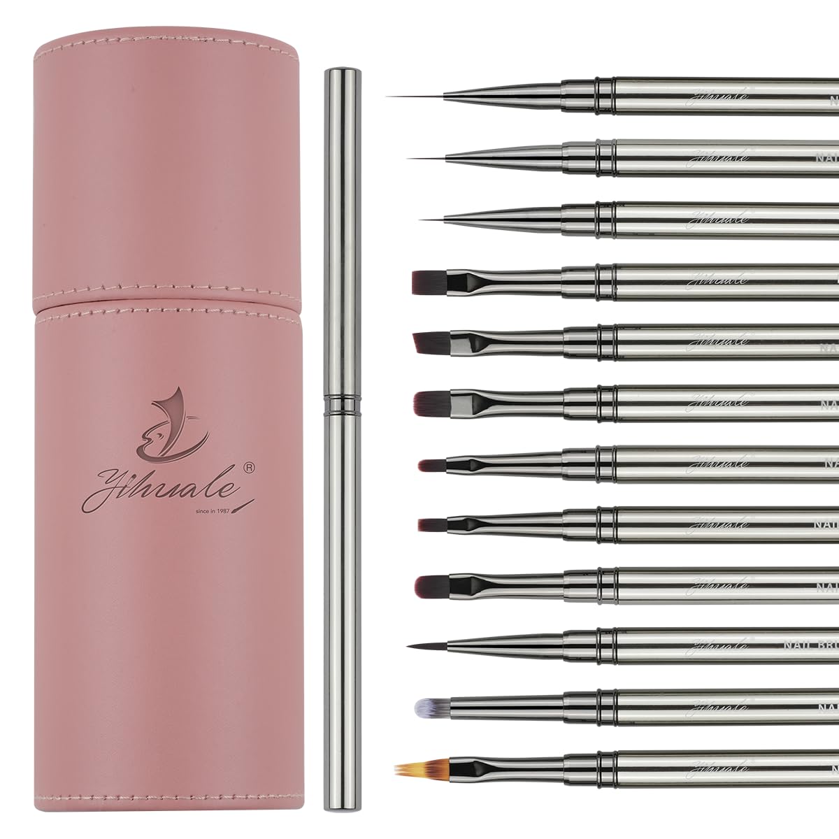 12PCS Silver Nail Art Brushes Set for Nail Art Design With Case