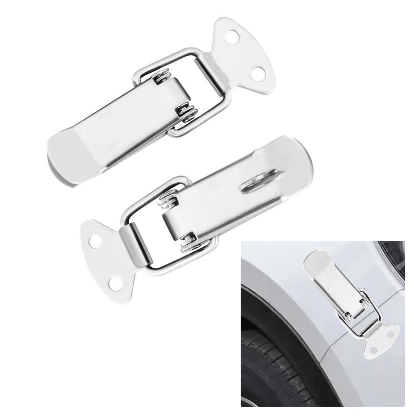 ZKFAR 2 PCS Car Bumper Security Hook Lock Clips Kit, Metal Car Surrounding Fixed Buckle, Security Spring Loaded Car Trunk Tail Bayonet Lock, Universal for Most Cars, Trucks (Silver)