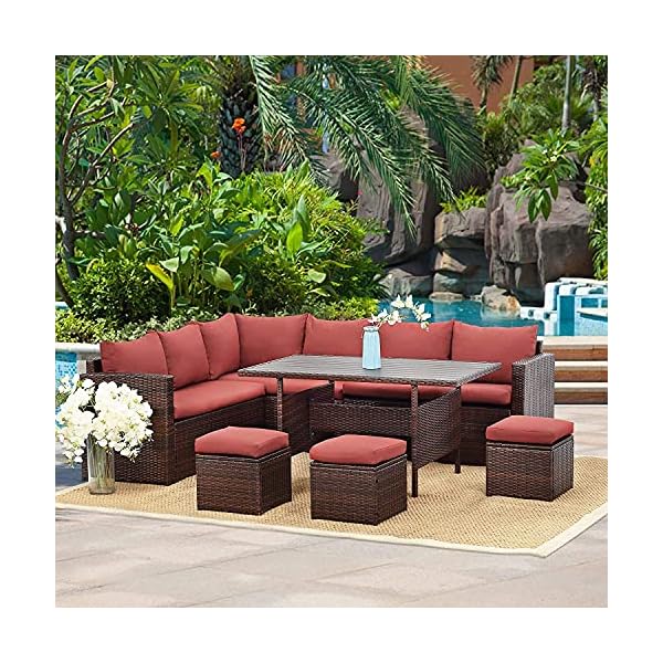 Wisteria Lane Patio Furniture Set,7 PCS Outdoor Conversation Set All Weather Wicker Sectional Sofa Couch Dining Table Chair with Ottoman - Image 3
