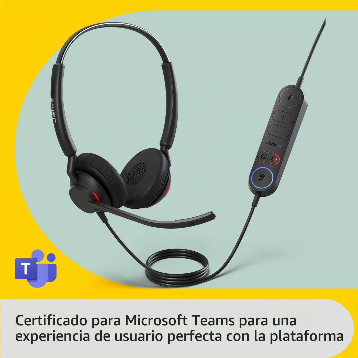 Jabra Engage 40 Auriculares Estéreo con cable, Inline Call Control, 2 micrófonos, cancelación de ruido, ultraligero, cable USB-A, Certificado para MS Teams, funciona con todas las plataformas, Negro