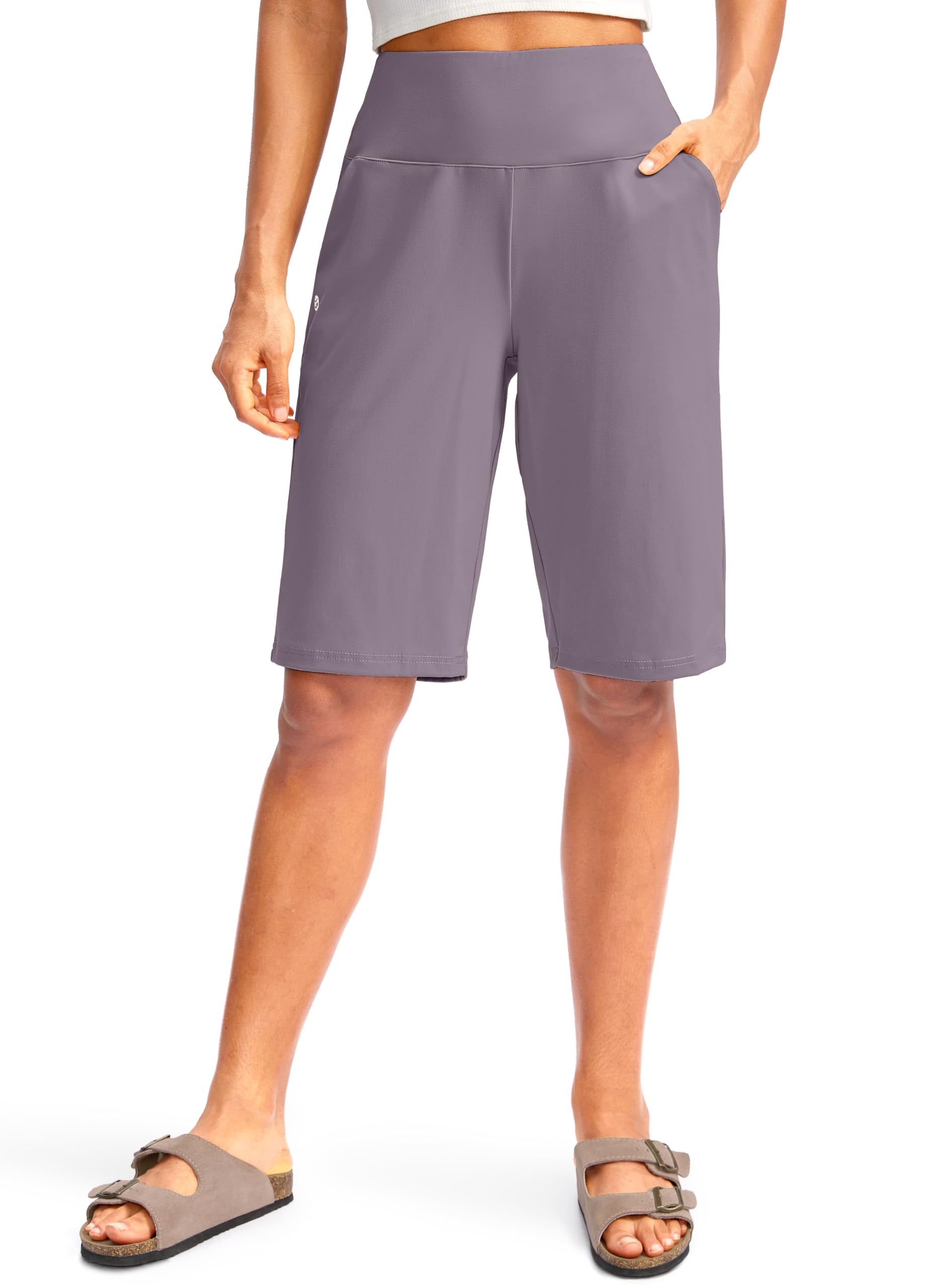 G Gradual Women's 12" Bermuda Long Shorts with Pockets High Waisted Stretch Knee Length Shorts for Women Summer Walking