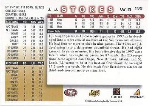 Vista 2 de 1998 Score Football #132 J.J. Stokes San Francisco 49ers Official NFL Trading Card From The Pinnacle Trading Card Co.