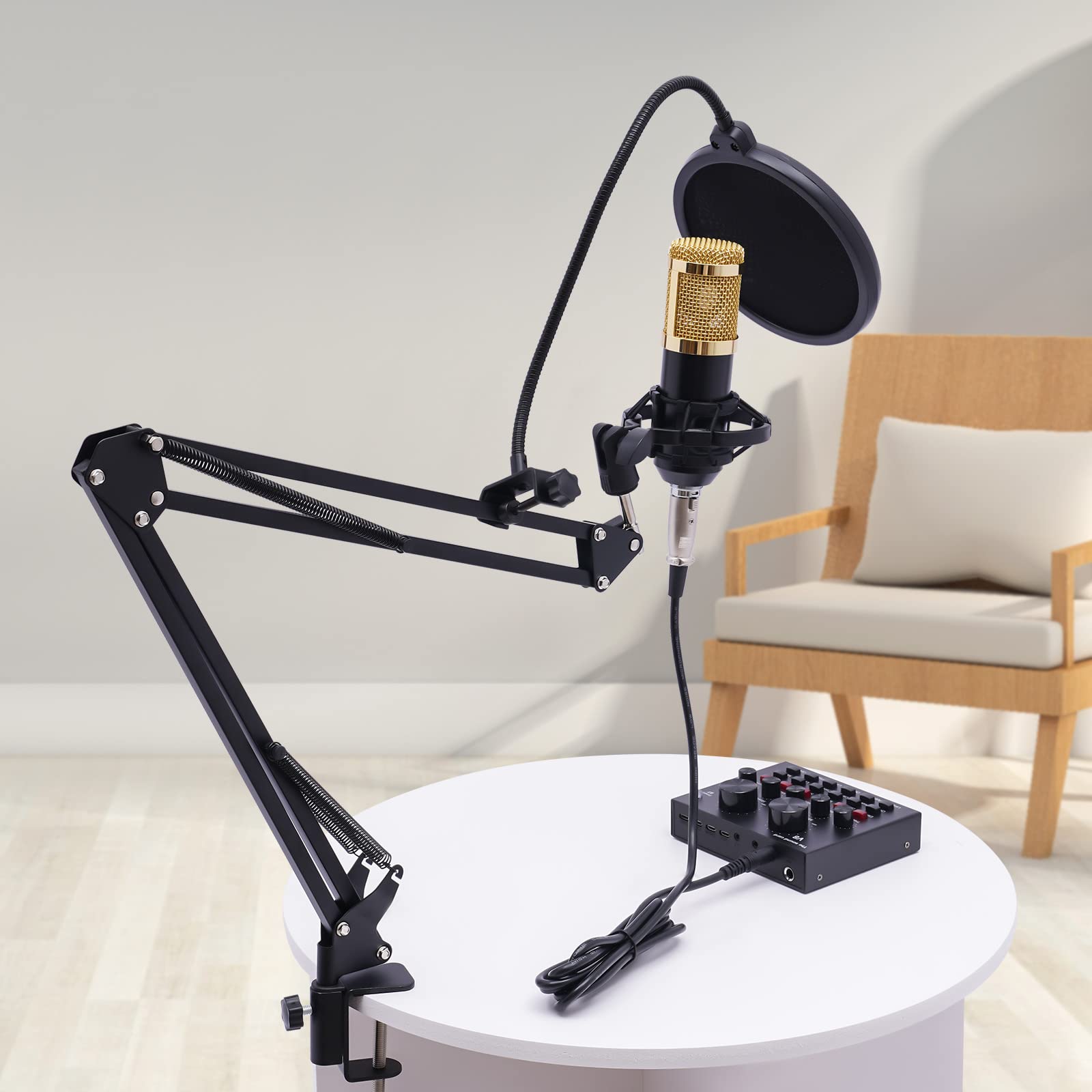 Podcast - Set di mixer audio con scheda audio live e microfono a condensatore, mixer audio per registrazione Live Streaming YouTube TikTok & Gaming compatibile con più sistemi e software