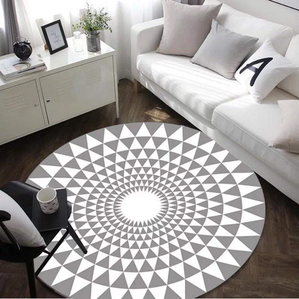 Alfombra redonda en blanco y negro moderna y compacta de 80 cm gris