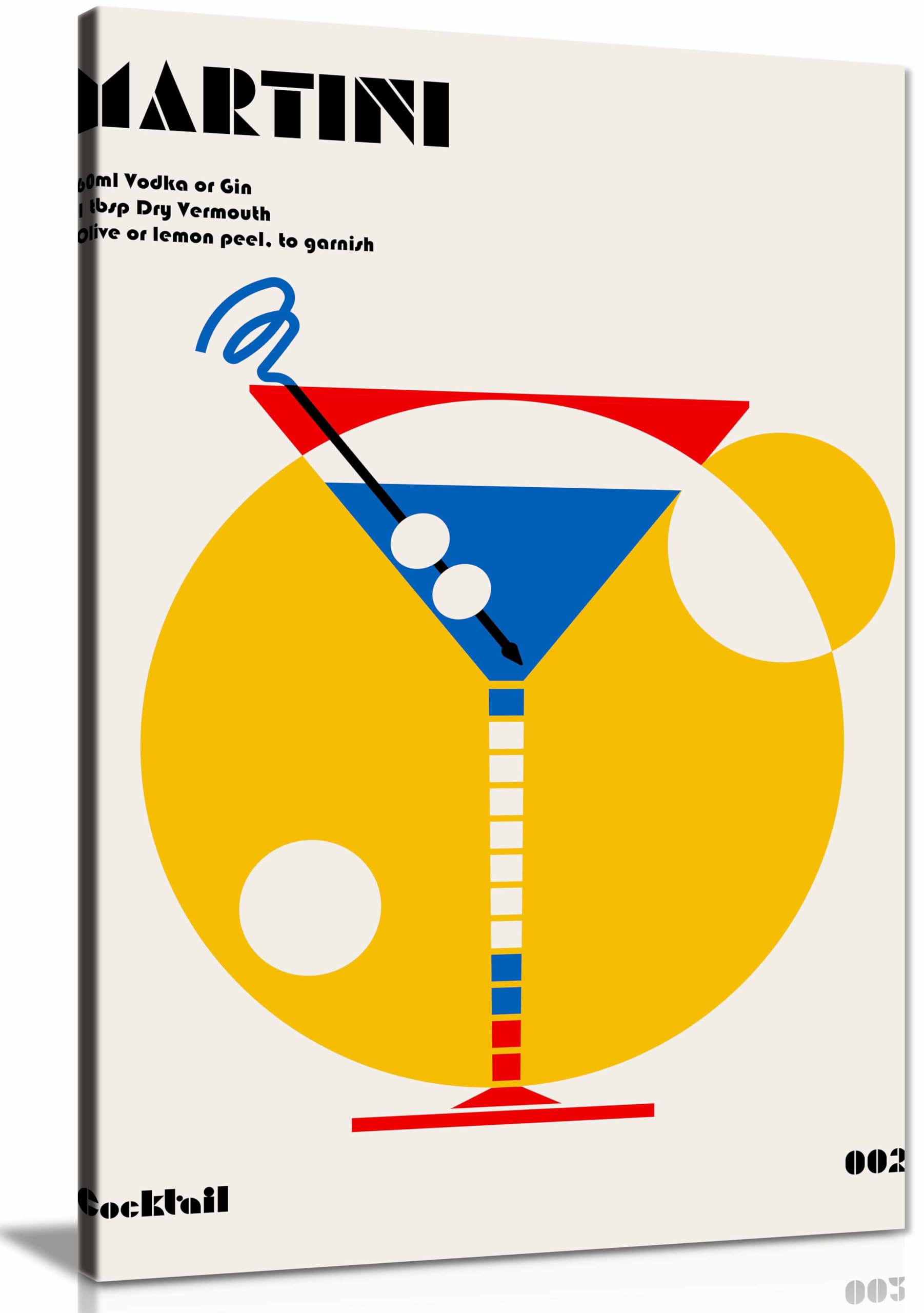 Panther Print Framed Canvas Martini Bauhaus Cocktail Print, Pictures For Home Walls, Bedroom, Living Room & Bathroom Decor 76X51cm (30X20in)