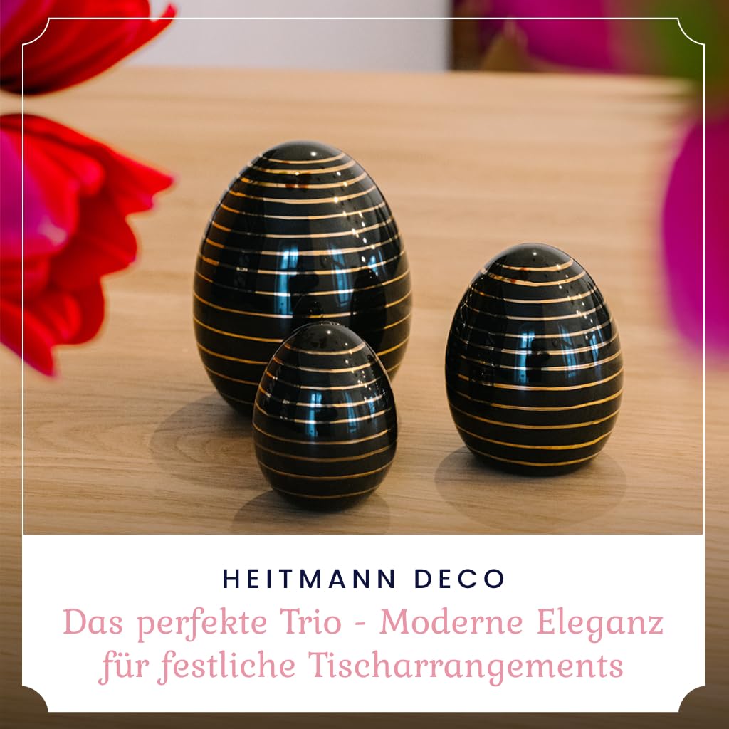 HEITMANN DECO Jajka porcelanowe, zestaw 3 sztuk, czarne ze złotym zdobieniem