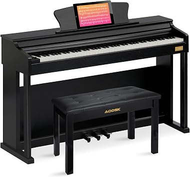 AODSK 88 Key Weighted Hammer Action Digital Piano with Full-Size Weighted Keys+AODSK Wooden Duet Piano Bench with Padded Cushion and Storage Compartment