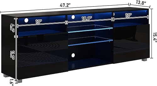 Miniatura 2 de St.Mandyu Soporte de TV LED para TV de 50/55/60 pulgadas, Mesa de Televisión Moderna Centro de Medios con Cajón y Luces LED, Centro de Negro