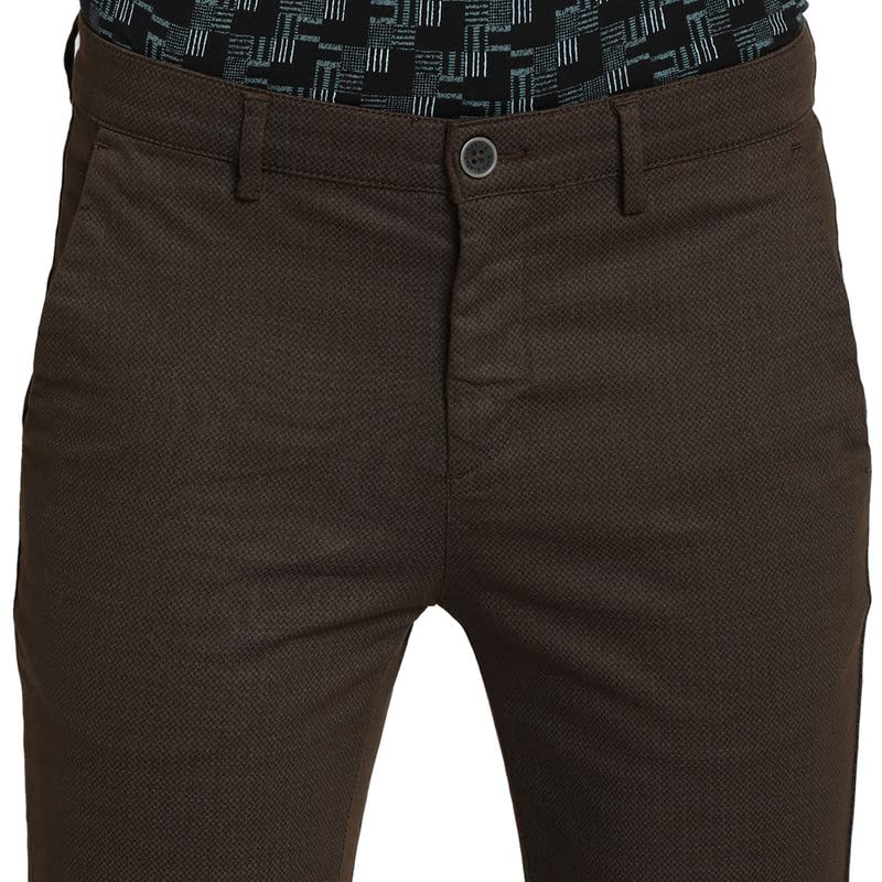 Image of Turtle Men Cotton Brown Solid Narrow Fit Trousers