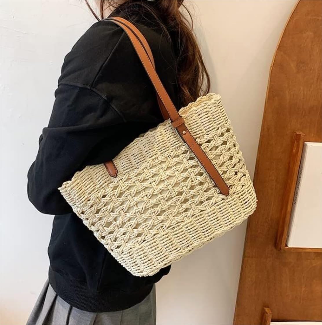 Bolso Paja Mujer Verano Bolsos De Paja De Verano, Bolso Tejido para Mujer, Bolsos Femeninos, Bolso De Hombro Bolso de Playa(Color:B)