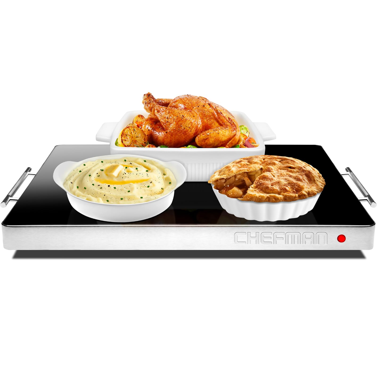 Scaldavivande elettrico Chefman con temperatura regolabile, perfetto per buffet, ristoranti, feste, eventi e cene a casa, superficie in vetro 25" x 18" per mantenere il cibo caldo – Nero
