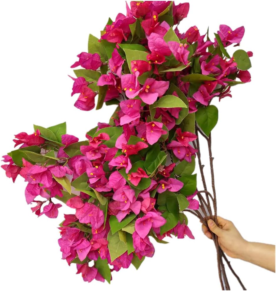 4pcs Silk Bougainvillea Flower Branches Artificial 60 Heads Fake Bougainvillea Flower 85cm/33 for Wedding Centerpieces Decorative Flower (Fuchsia and red)