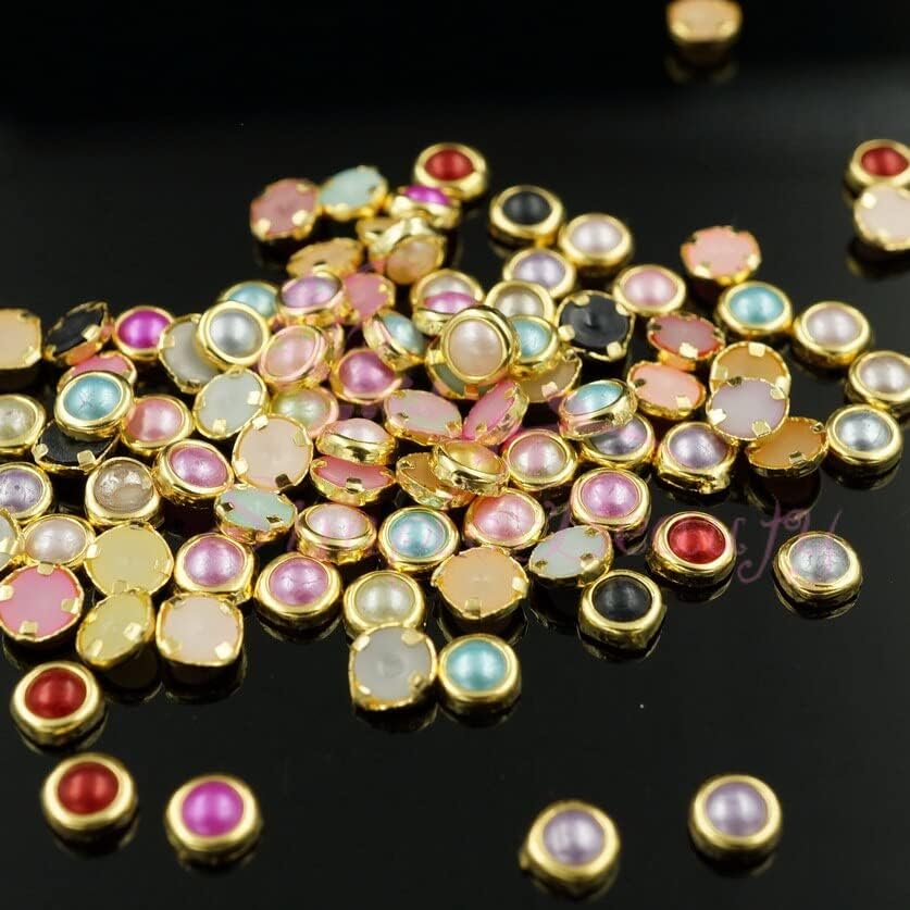 1000pcs/lot 4MM Gold Plated Circle Rimmed Round Faux Pearl Beads Flatback Rhinestones 3D Crafts Nail Art Jewelry DIY Accessories