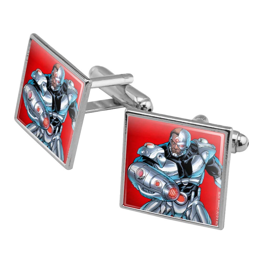 GRAPHICS & MORE Justice League Cyborg Character Square Cufflink Set - Silver or Gold