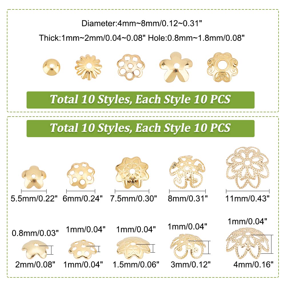 UNICRAFTALE Environ 150 Capuchons En Forme De Fleur Apétaleuse De 4 Mm En Acier Inoxydable Pour Fabrication De Bracelets, Colliers, Bijoux Avec Trou De 0,8 Mm