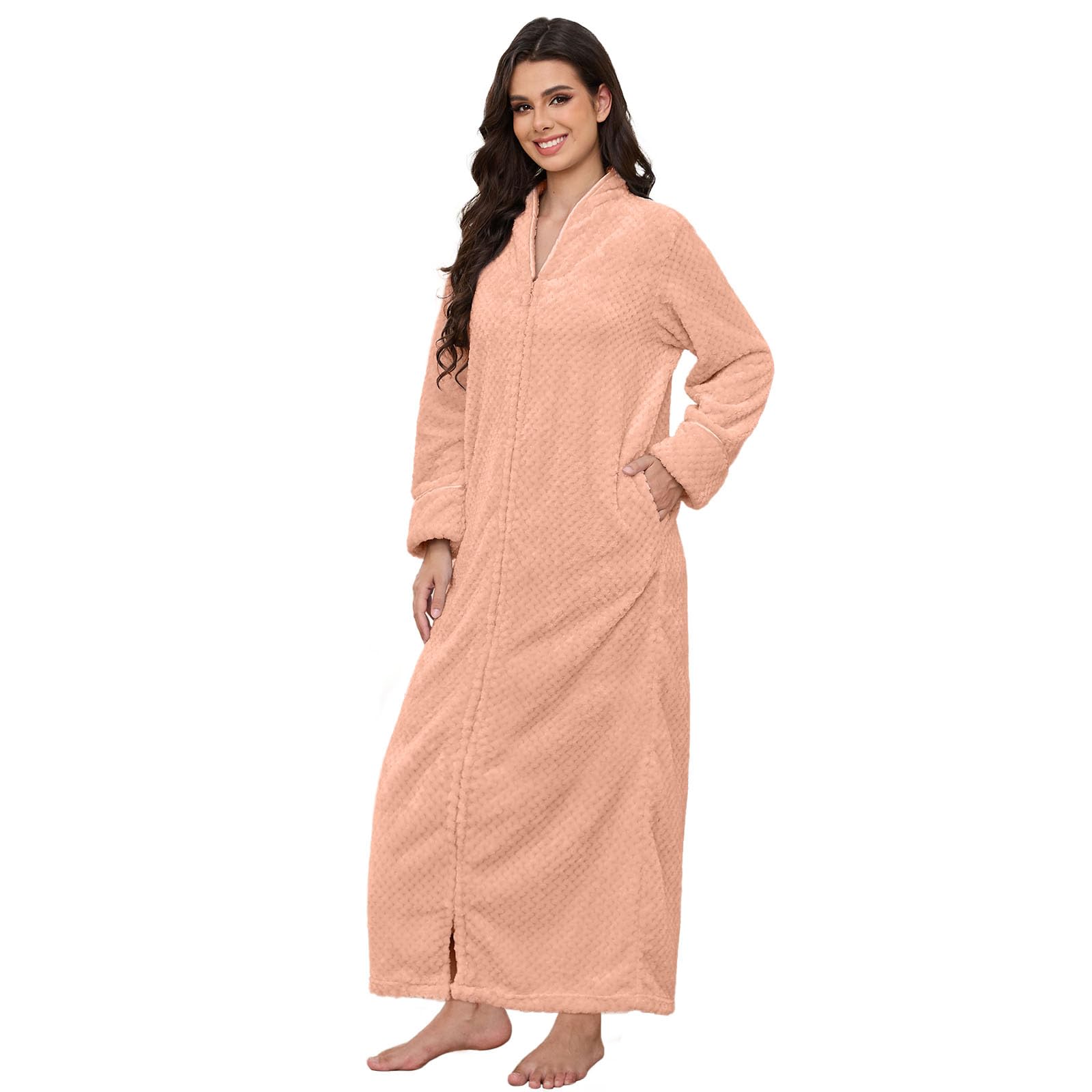 Hellomamma Womens Robes Warm Plush Winter Robe Zip Up Long