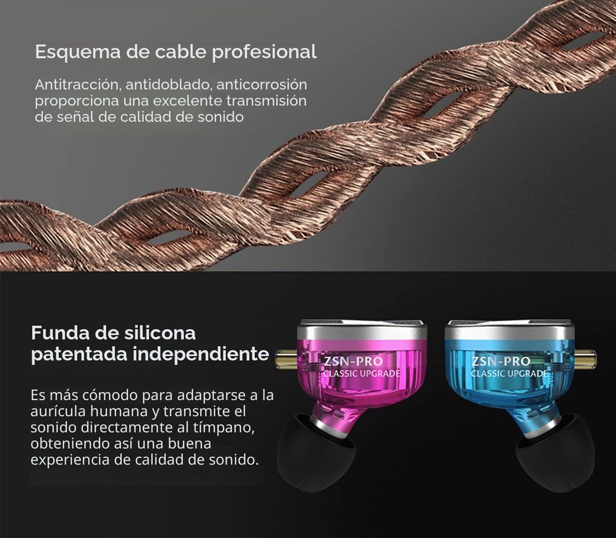 KZ ZSN Pro 1BA 1DD - Auriculares intraurales de Doble Controlador, HiFi de Graves potentes y Alta claridad con Cable Desmontable para músico audiófilo