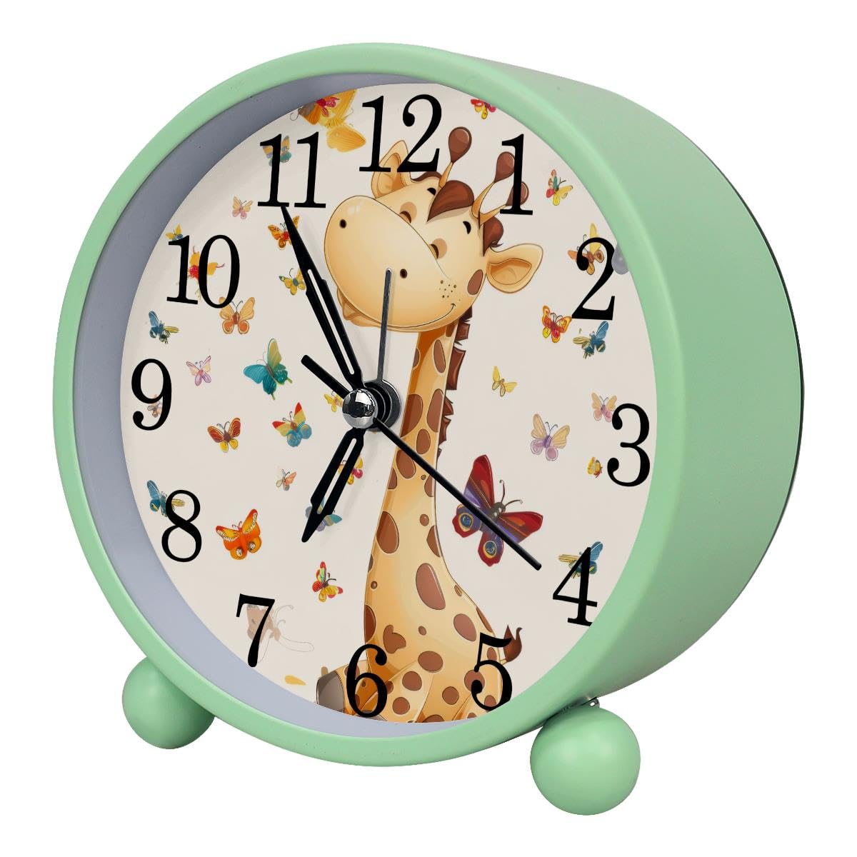Alarm Clock Giraffe Butterflies, Silent Non-Ticking with Night Light