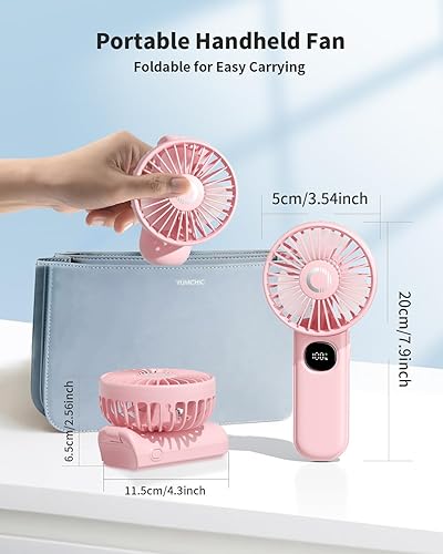 Miniatura 7 de Ventilador de mano, ventilador portátil plegable con pantalla LED, mini ventilador de mano con batería de 3000 mAh, de manocuelloescritorio, pequeño