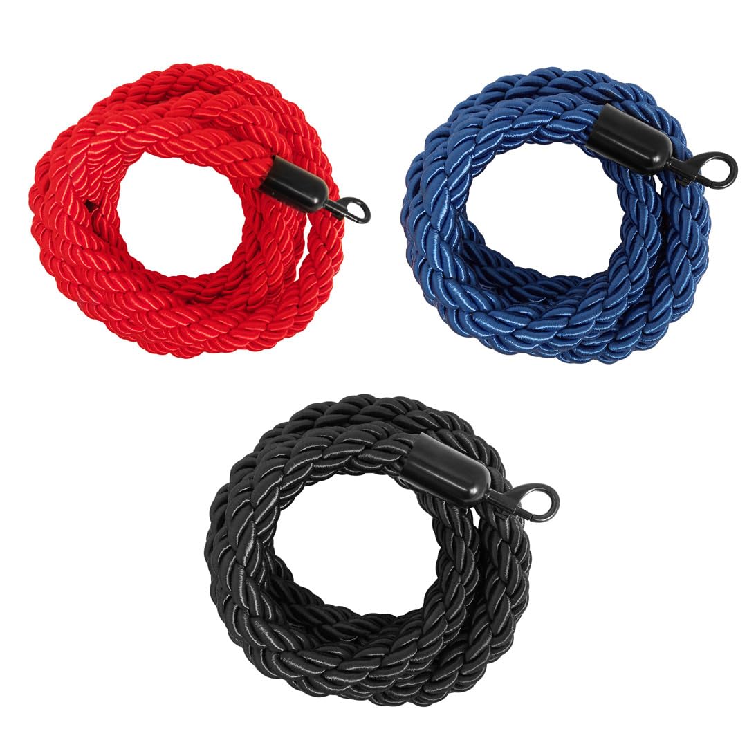 Danieli Store | Cuerda de Barrera Negro 2mt Negro para Postes Separadores | Cordón Trenzado con Mosquetón en Metal Negro | Adecuado para Teatros, Museos y Eventos (Negro)