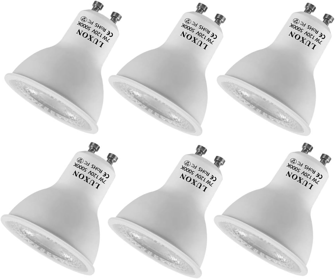 GU10 LED Light Bulbs 60W Equivalent Halogen Light Bulbs Cold White 5000K Spotlight Light Recessed Indoor Lights Pack of 6 by LUXON