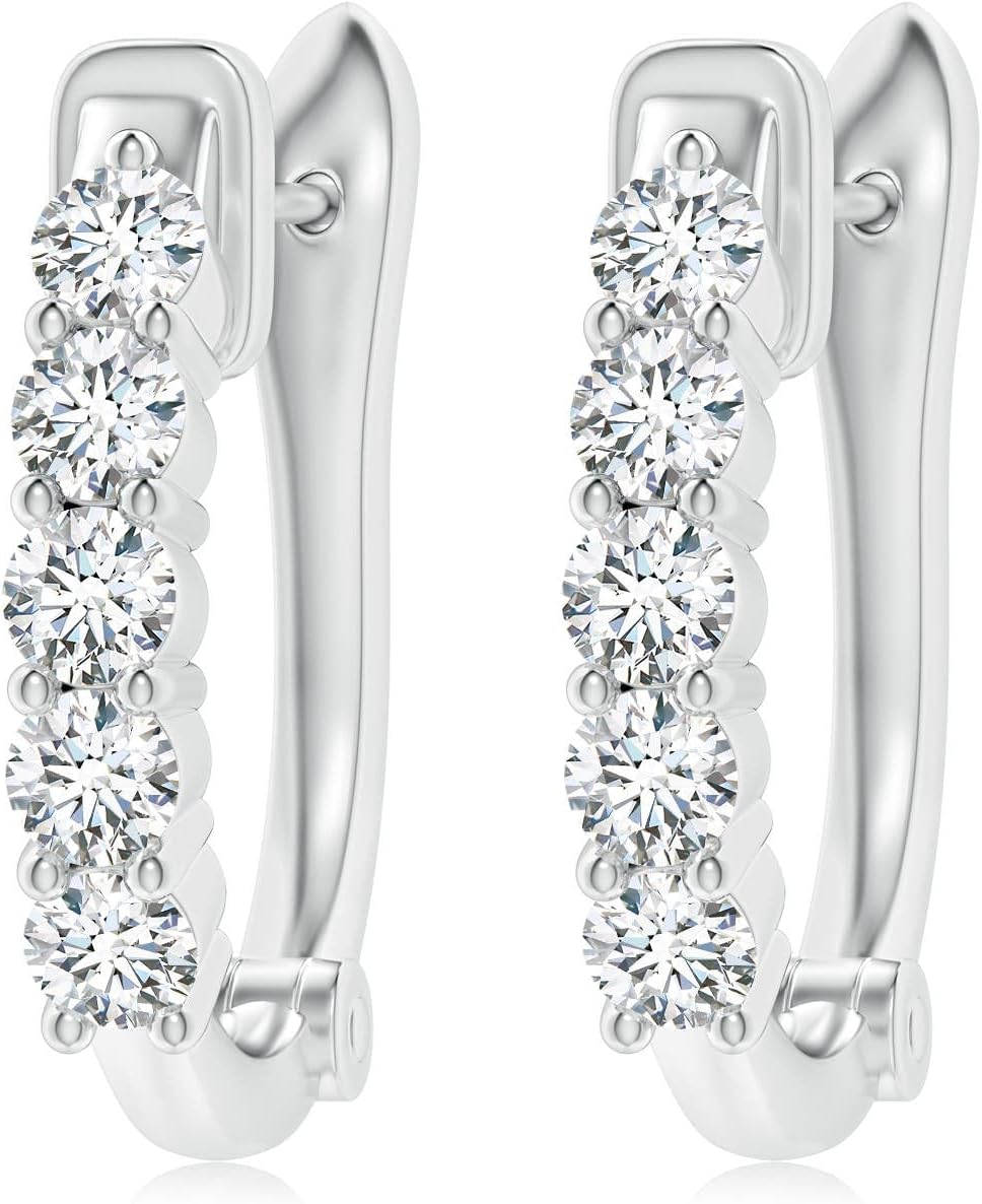 ANGARA Diamond Hinged Hoop Earrings in 14K Solid Gold/Platinum | Natural Diamond Hoops for Women | April Birthday, Anniversary Jewelry Gift