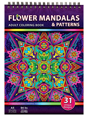 Livre de coloriage pour adultes mandalas de fleurs papier épais reliure spirale art thérapie