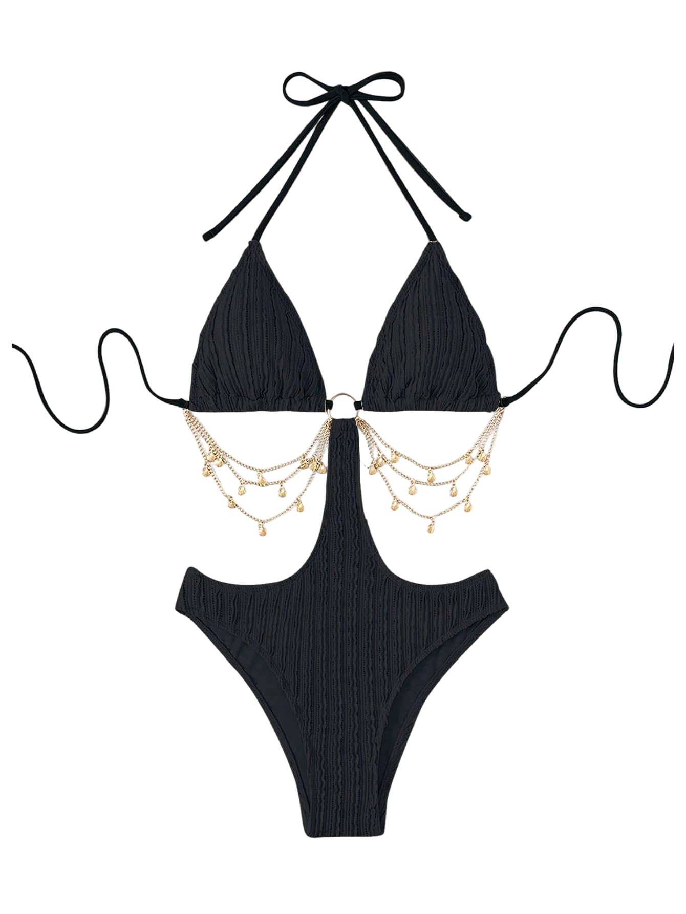 WDIRARA Women's Chain Linked Cut Out Halter One Piece Swimsuit