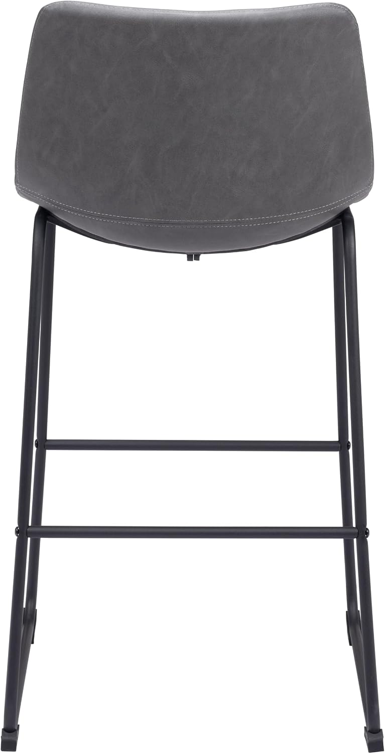 Zuo Smart Barstool (Set of 2) Charcoal, Gray Barstool, Transitional Style, Faux Leather, Plush and Durable Faux Leather Fabric, Plywood, Indoor Bar, 19.7" W x 21.3" D x 39.4" H